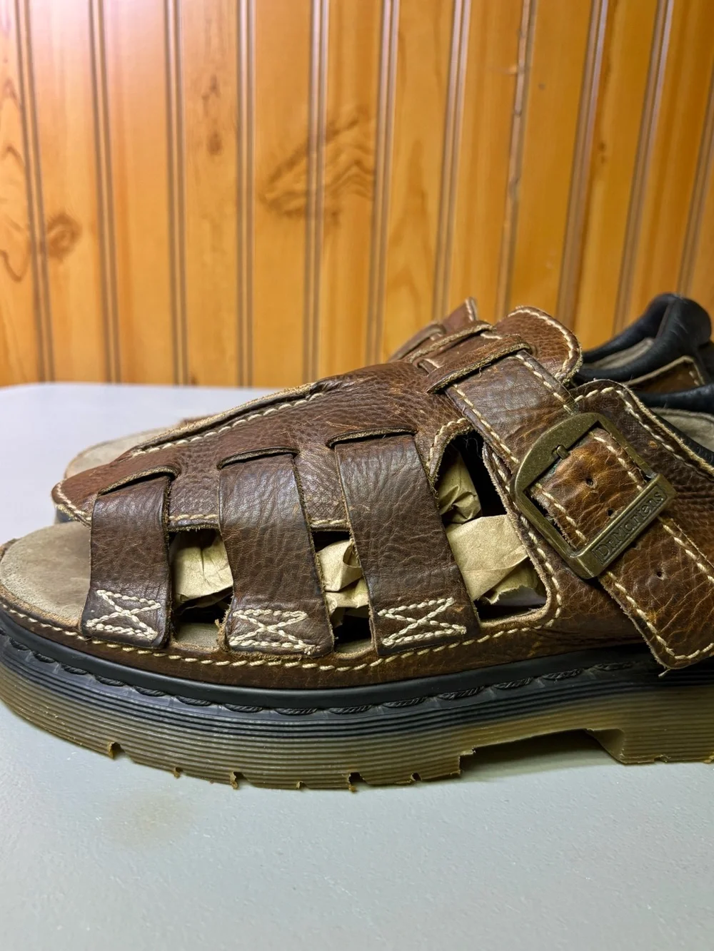Dr. Martens Brown Leather Fisherman Sandal with Buckle Strap